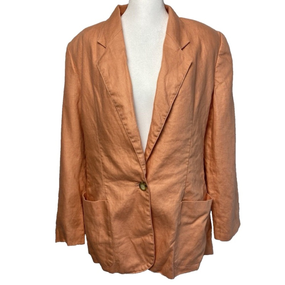 Talbots Vintage‎ Peach 100% Linen Blazer Casual Jacket Size 12 Pockets Lined